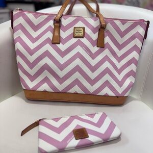 Dooney & Bourke Pink and White Chevron Tote